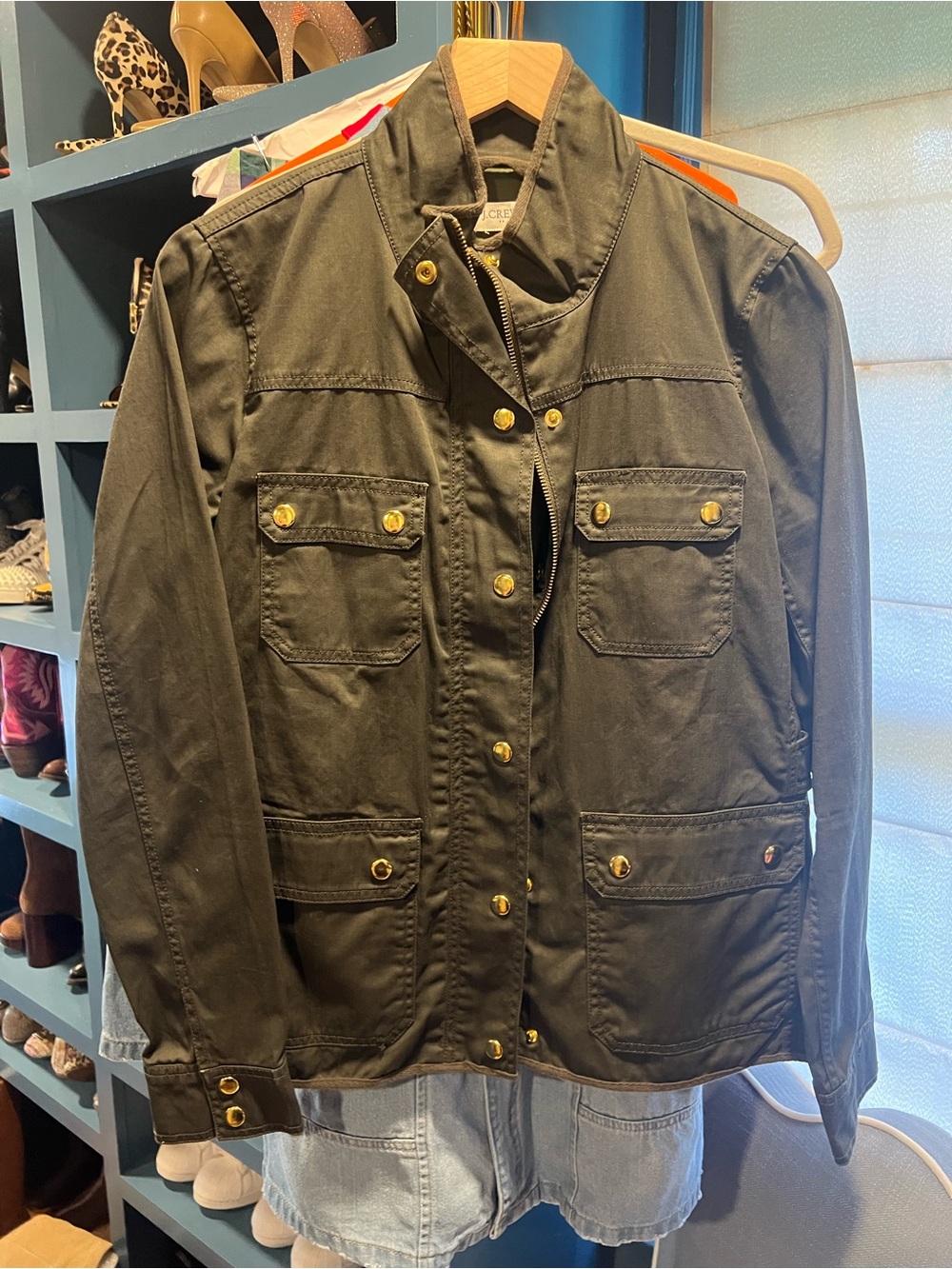 J. Crew Women's Dark Green Field Jacket with Gold Hardware